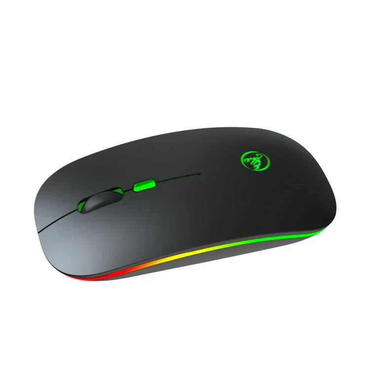 فأرة لاسلكية HXSJ T18 2.4GHz بدقة 1600dpi ثنائية الوضع مع إضاءة، USB + بلوتوث 5.1 قابلة للشحن