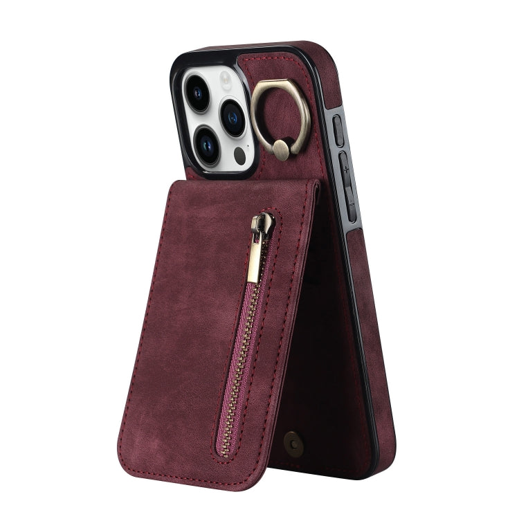 غطاء هاتف بحلقة وزر سحاب مع فتحة بطاقة RFID بتصميم رجعي، لهواتف iPhone 16 Pro، iPhone 16 Plus، iPhone 16، iPhone 15 Pro Max، iPhone 15 Pro، iPhone 15 Plus
