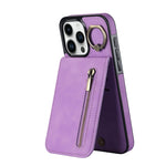 غطاء هاتف بحلقة وزر سحاب مع فتحة بطاقة RFID بتصميم رجعي، لهواتف iPhone 16 Pro، iPhone 16 Plus، iPhone 16، iPhone 15 Pro Max، iPhone 15 Pro، iPhone 15 Plus
