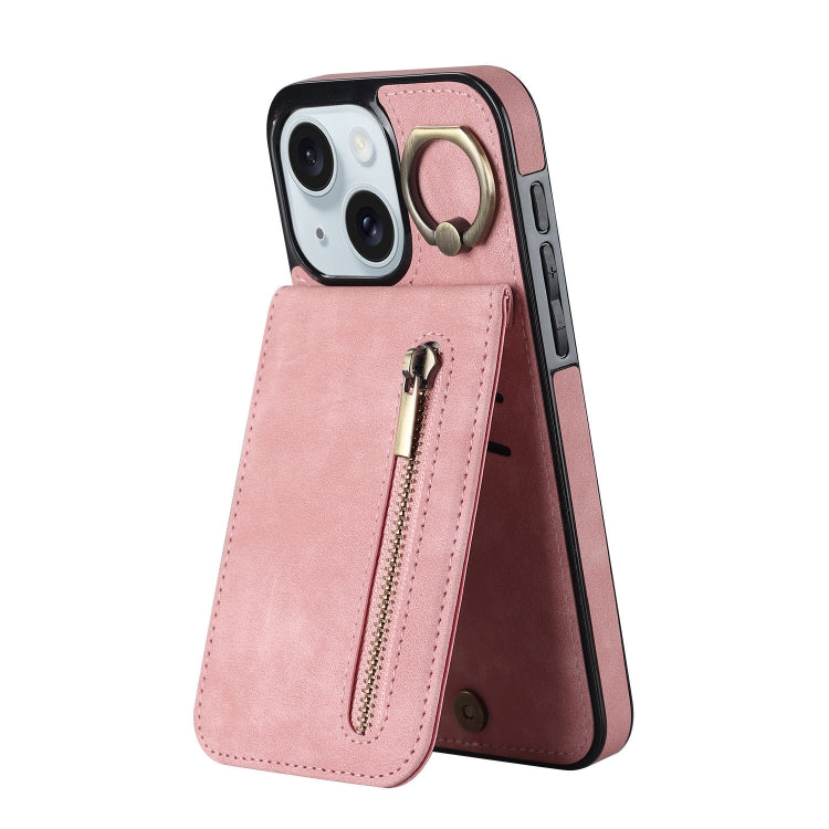 غطاء هاتف بحلقة وزر سحاب مع فتحة بطاقة RFID بتصميم رجعي، لهواتف iPhone 16 Pro، iPhone 16 Plus، iPhone 16، iPhone 15 Pro Max، iPhone 15 Pro، iPhone 15 Plus