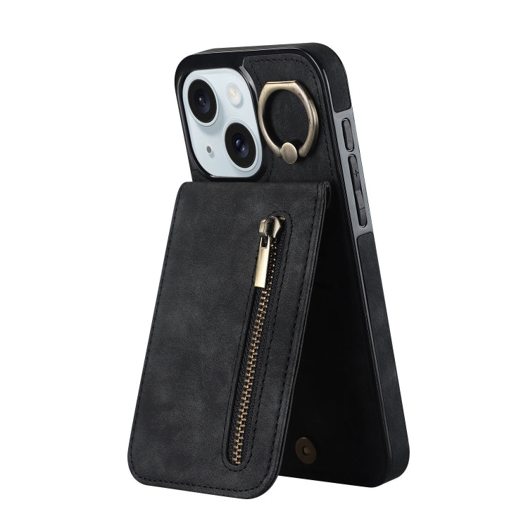 غطاء هاتف بحلقة وزر سحاب مع فتحة بطاقة RFID بتصميم رجعي، لهواتف iPhone 16 Pro، iPhone 16 Plus، iPhone 16، iPhone 15 Pro Max، iPhone 15 Pro، iPhone 15 Plus