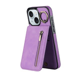 غطاء هاتف بحلقة وزر سحاب مع فتحة بطاقة RFID بتصميم رجعي، لهواتف iPhone 16 Pro، iPhone 16 Plus، iPhone 16، iPhone 15 Pro Max، iPhone 15 Pro، iPhone 15 Plus