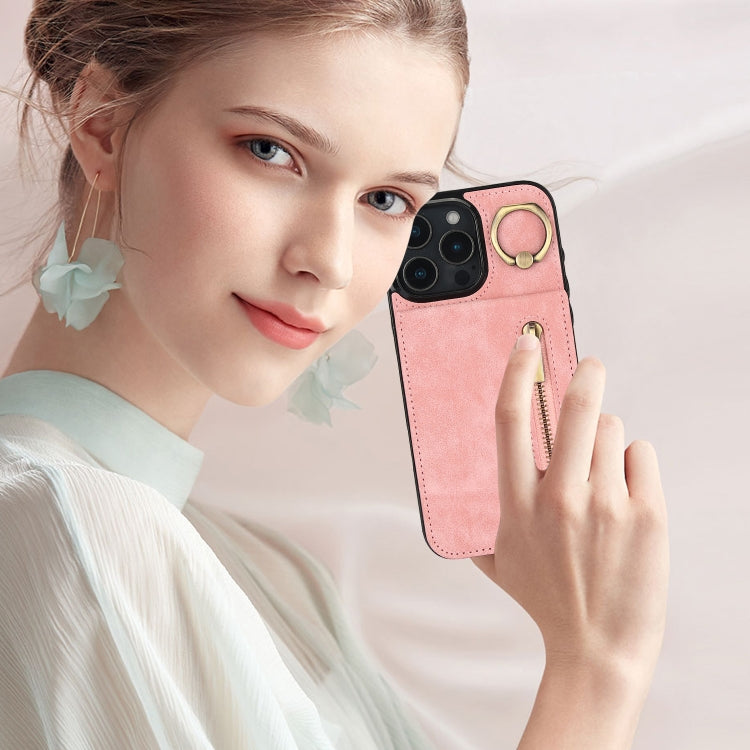 غطاء هاتف بحلقة وزر سحاب مع فتحة بطاقة RFID بتصميم رجعي، لهواتف iPhone 16 Pro، iPhone 16 Plus، iPhone 16، iPhone 15 Pro Max، iPhone 15 Pro، iPhone 15 Plus