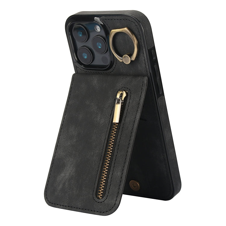 غطاء هاتف بحلقة وزر سحاب مع فتحة بطاقة RFID بتصميم رجعي، لهواتف iPhone 16 Pro، iPhone 16 Plus، iPhone 16، iPhone 15 Pro Max، iPhone 15 Pro، iPhone 15 Plus