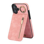 غطاء هاتف بحلقة وزر سحاب مع فتحة بطاقة RFID بتصميم رجعي، لهواتف iPhone 16 Pro، iPhone 16 Plus، iPhone 16، iPhone 15 Pro Max، iPhone 15 Pro، iPhone 15 Plus