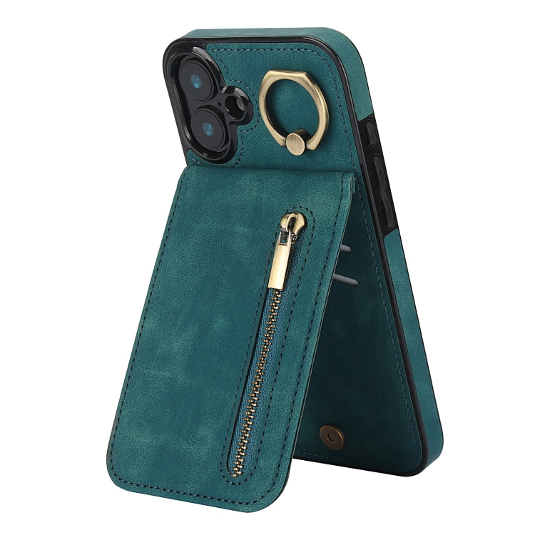 غطاء هاتف بحلقة وزر سحاب مع فتحة بطاقة RFID بتصميم رجعي، لهواتف iPhone 16 Pro، iPhone 16 Plus، iPhone 16، iPhone 15 Pro Max، iPhone 15 Pro، iPhone 15 Plus