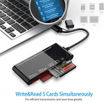 قارئ بطاقات متعدد الوظائف CR7 USB3.0 + Type-C لبطاقات CF / XD / MS / SD / TF 7 في 1، USB3.0 + Type-C