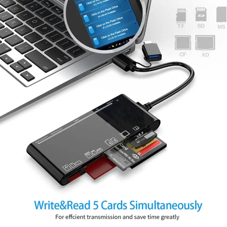 قارئ بطاقات متعدد الوظائف CR7 USB3.0 + Type-C لبطاقات CF / XD / MS / SD / TF 7 في 1، USB3.0 + Type-C
