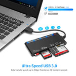 قارئ بطاقات متعدد الوظائف CR7 USB3.0 + Type-C لبطاقات CF / XD / MS / SD / TF 7 في 1، USB3.0 + Type-C