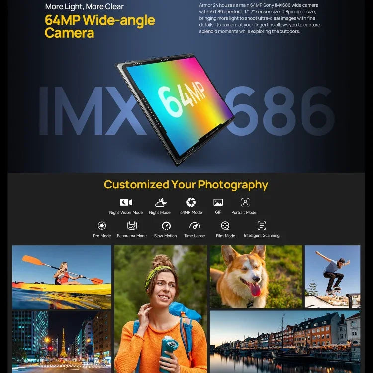 Ulefone Armor 24، هاتف مقاوم، بصمة إصبع جانبية، بطارية 22000 مللي أمبير، شاشة 6.78 بوصة أندرويد 14 معالج MediaTek Helio G96 ثماني النواة، الشبكة: 4G، NFC، Armor 24