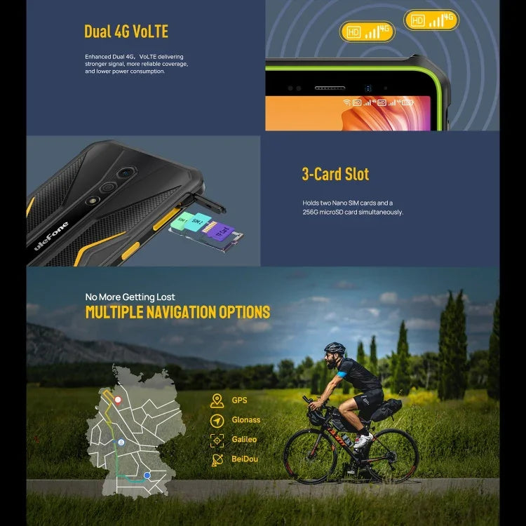 Ulefone Armor X12، هاتف مقاوم، فتح الوجه، شاشة 5.45 بوصة أندرويد 13 Go معالج MediaTek Helio A22 رباعي النواة، الشبكة: 4G، NFC، 3 جيجابايت + 32 جيجابايت