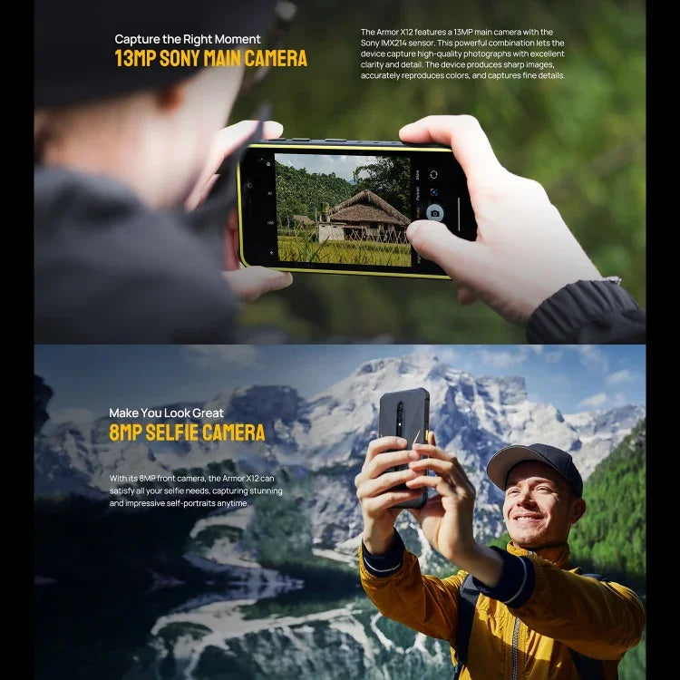Ulefone Armor X12، هاتف مقاوم، فتح الوجه، شاشة 5.45 بوصة أندرويد 13 Go معالج MediaTek Helio A22 رباعي النواة، الشبكة: 4G، NFC، 3 جيجابايت + 32 جيجابايت