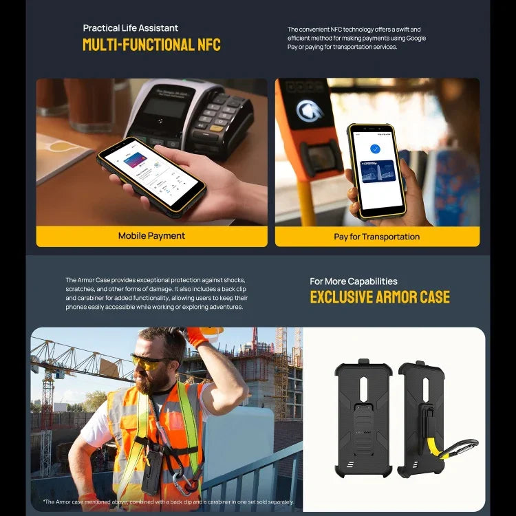 Ulefone Armor X12، هاتف مقاوم، فتح الوجه، شاشة 5.45 بوصة أندرويد 13 Go معالج MediaTek Helio A22 رباعي النواة، الشبكة: 4G، NFC، 3 جيجابايت + 32 جيجابايت