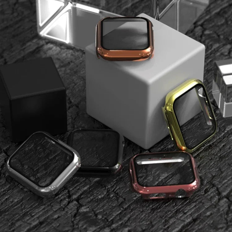 غطاء حماية متكامل من علبة PC مطلية بالكهرباء + فيلم مقسى، لسلسلة Apple Watch 3 & 2 & 1 مقاس 38مم، لسلسلة Apple Watch 3 & 2 & 1 مقاس 42مم، لسلسلة Apple Watch 5 & 4 مقاس 40مم، لسلسلة Apple Watch 5 & 4 مقاس 44مم
