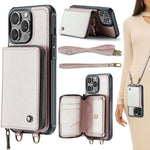 غطاء هاتف من الجلد مع محفظة بسحاب وسلسلتين JEEHOOD C22، لهواتف iPhone 17 Pro Max، iPhone 17 Pro، iPhone Air، iPhone 16 Pro Max، iPhone 16 Pro، iPhone 16 Plus، iPhone 16، iPhone 15 Pro Max