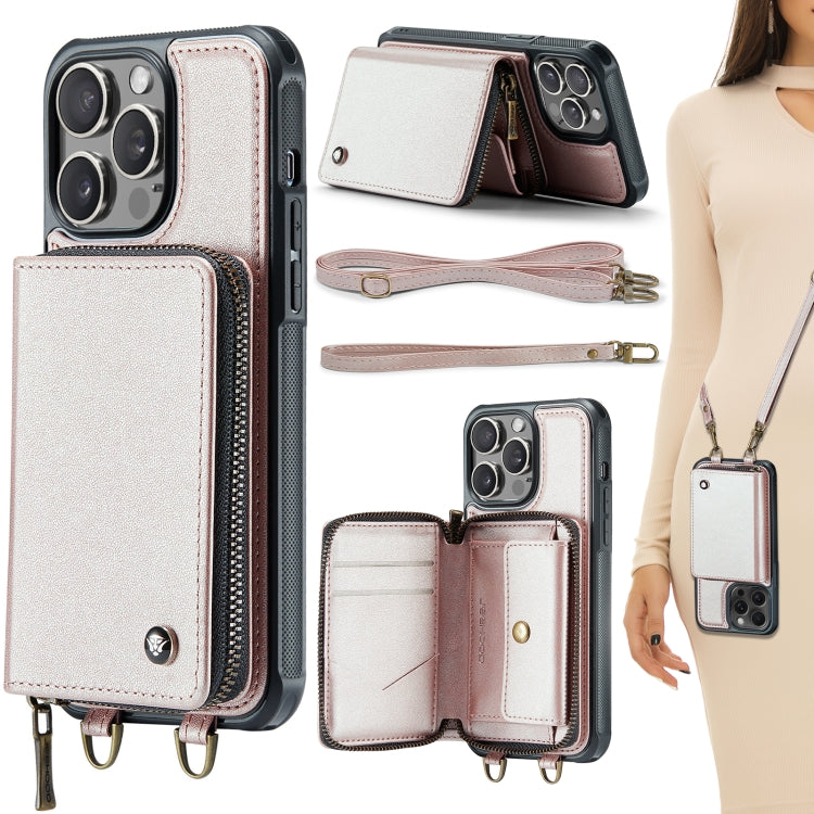 غطاء هاتف من الجلد مع محفظة بسحاب وسلسلتين JEEHOOD C22، لهواتف iPhone 17 Pro Max، iPhone 17 Pro، iPhone Air، iPhone 16 Pro Max، iPhone 16 Pro، iPhone 16 Plus، iPhone 16، iPhone 15 Pro Max