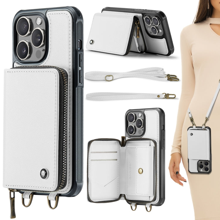 غطاء هاتف من الجلد مع محفظة بسحاب وسلسلتين JEEHOOD C22، لهواتف iPhone 17 Pro Max، iPhone 17 Pro، iPhone Air، iPhone 16 Pro Max، iPhone 16 Pro، iPhone 16 Plus، iPhone 16، iPhone 15 Pro Max