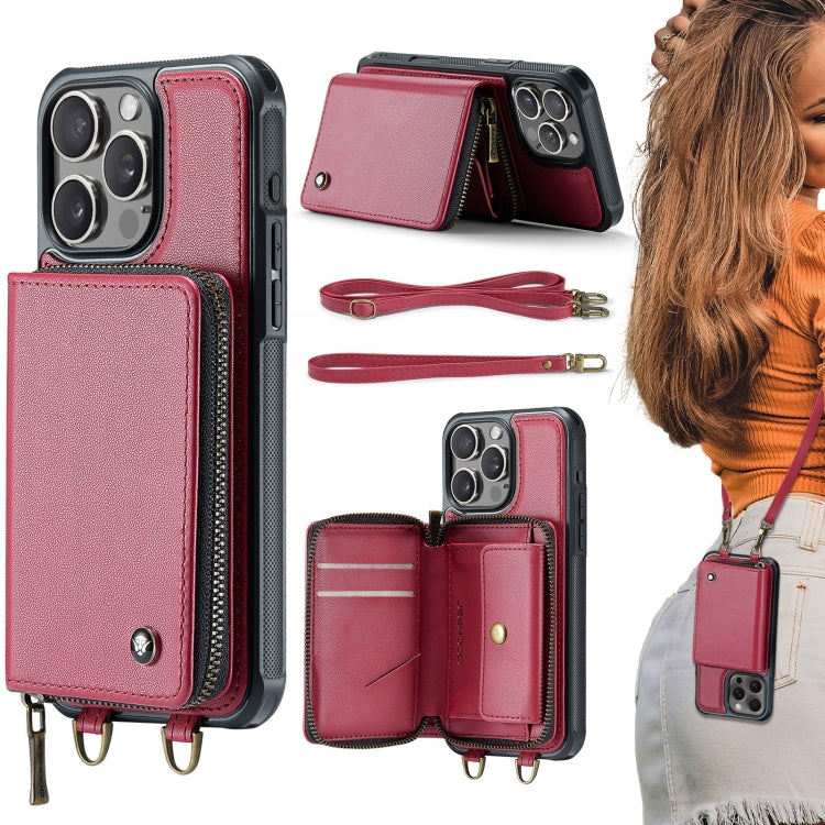 غطاء هاتف من الجلد مع محفظة بسحاب وسلسلتين JEEHOOD C22، لهواتف iPhone 17 Pro Max، iPhone 17 Pro، iPhone Air، iPhone 16 Pro Max، iPhone 16 Pro، iPhone 16 Plus، iPhone 16، iPhone 15 Pro Max