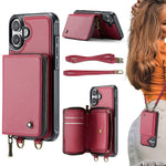 غطاء هاتف من الجلد مع محفظة بسحاب وسلسلتين JEEHOOD C22، لهواتف iPhone 17 Pro Max، iPhone 17 Pro، iPhone Air، iPhone 16 Pro Max، iPhone 16 Pro، iPhone 16 Plus، iPhone 16، iPhone 15 Pro Max