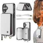 غطاء هاتف من الجلد مع محفظة بسحاب وسلسلتين JEEHOOD C22، لهواتف iPhone 17 Pro Max، iPhone 17 Pro، iPhone Air، iPhone 16 Pro Max، iPhone 16 Pro، iPhone 16 Plus، iPhone 16، iPhone 15 Pro Max