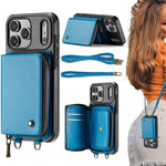 غطاء هاتف من الجلد مع محفظة بسحاب وسلسلتين JEEHOOD C22، لهواتف iPhone 17 Pro Max، iPhone 17 Pro، iPhone Air، iPhone 16 Pro Max، iPhone 16 Pro، iPhone 16 Plus، iPhone 16، iPhone 15 Pro Max