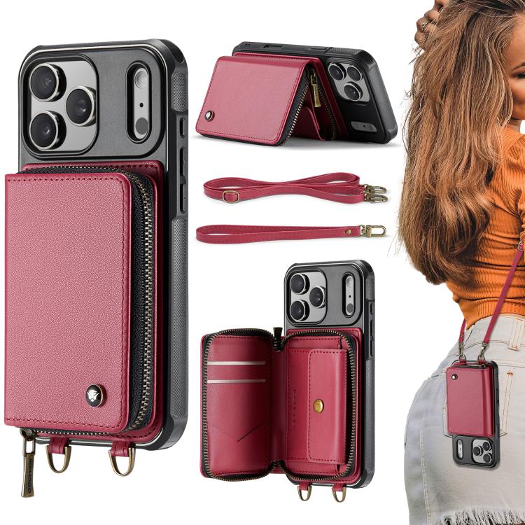 غطاء هاتف من الجلد مع محفظة بسحاب وسلسلتين JEEHOOD C22، لهواتف iPhone 17 Pro Max، iPhone 17 Pro، iPhone Air، iPhone 16 Pro Max، iPhone 16 Pro، iPhone 16 Plus، iPhone 16، iPhone 15 Pro Max