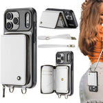 غطاء هاتف من الجلد مع محفظة بسحاب وسلسلتين JEEHOOD C22، لهواتف iPhone 17 Pro Max، iPhone 17 Pro، iPhone Air، iPhone 16 Pro Max، iPhone 16 Pro، iPhone 16 Plus، iPhone 16، iPhone 15 Pro Max