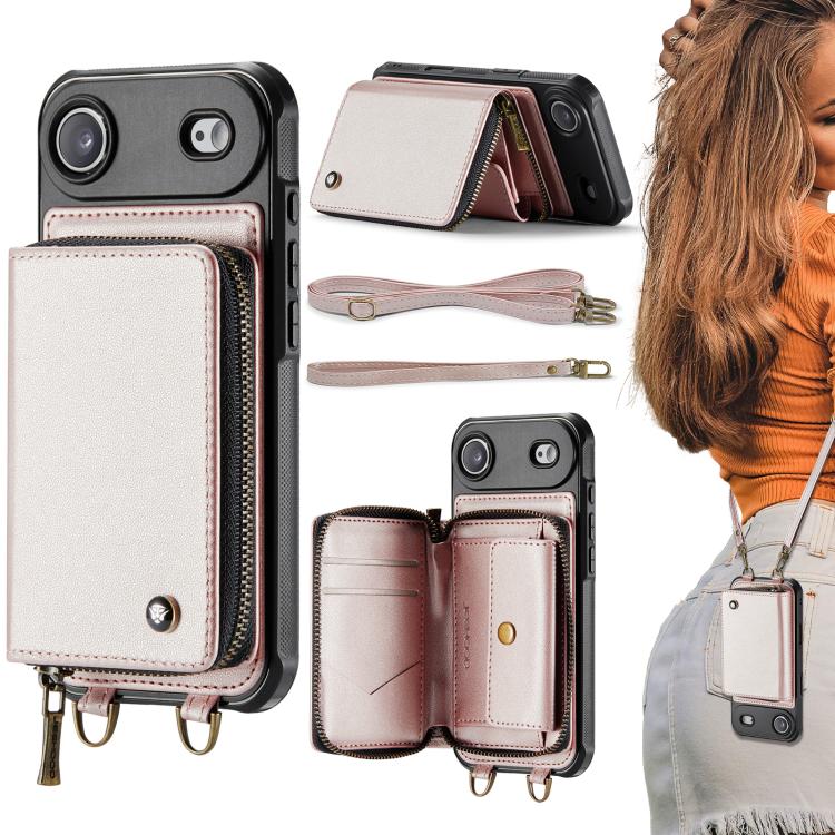 غطاء هاتف من الجلد مع محفظة بسحاب وسلسلتين JEEHOOD C22، لهواتف iPhone 17 Pro Max، iPhone 17 Pro، iPhone Air، iPhone 16 Pro Max، iPhone 16 Pro، iPhone 16 Plus، iPhone 16، iPhone 15 Pro Max