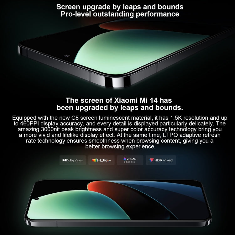 Xiaomi 14، شاشة 6.36 بوصة Xiaomi HyperOS معالج Snapdragon 8 Gen 3 ثماني النواة 4 نانومتر حتى 3.3 جيجاهرتز، NFC، الشبكة: 5G، 12GB+256GB، 16GB+512GB، 16GB+1TB