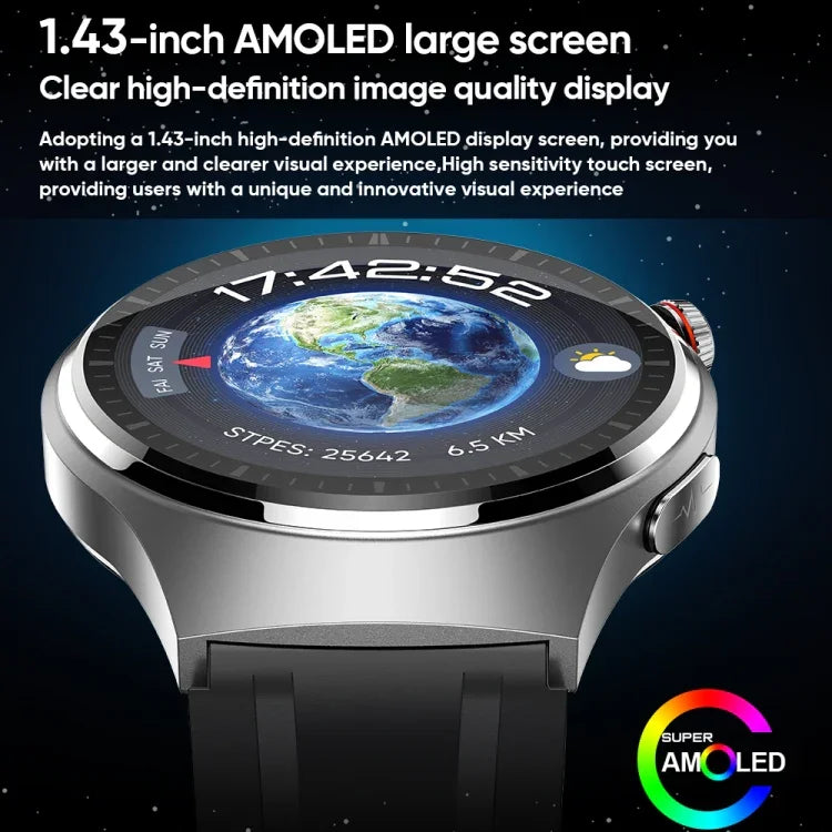 ساعة ذكية MT200 بشاشة AMOLED 1.43 بوصة بمعيار IP67، تدعم المكالمات، تخطيط القلب، قياس درجة حرارة الجسم، مراقبة سكر الدم