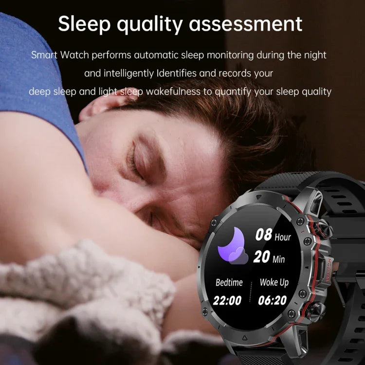 ساعة ذكية AK56 بمعيار IP67 وبلوتوث 5.1 بشاشة 1.43 بوصة، تدعم المكالمات الصوتية / مراقبة الصحة، سوار فولاذي لؤلؤي، سوار شبكي فولاذي