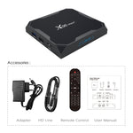 صندوق تلفاز ذكي X96 max+ 4K مع جهاز تحكم عن بعد، أندرويد 9.0، Amlogic S905X3 رباعي النواة Cortex-A55، 2GB+16GB، يدعم LAN، AV، واي فاي 2.4G/5G، USBx2، بطاقة TF، قابس الاتحاد الأوروبي، قابس المملكة المتحدة، قابس أستراليا