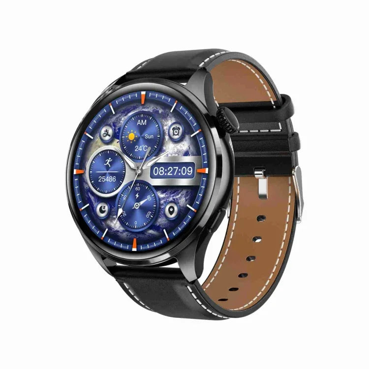 سوار ذكي TM05 Pro، ساعة ذكية بحزام جلد 1.46 بوصة مقاومة للماء IP67، مكالمات بلوتوث / معدل ضربات القلب / ضغط الدم / نسبة الأكسجين في الدم، حزام جلد