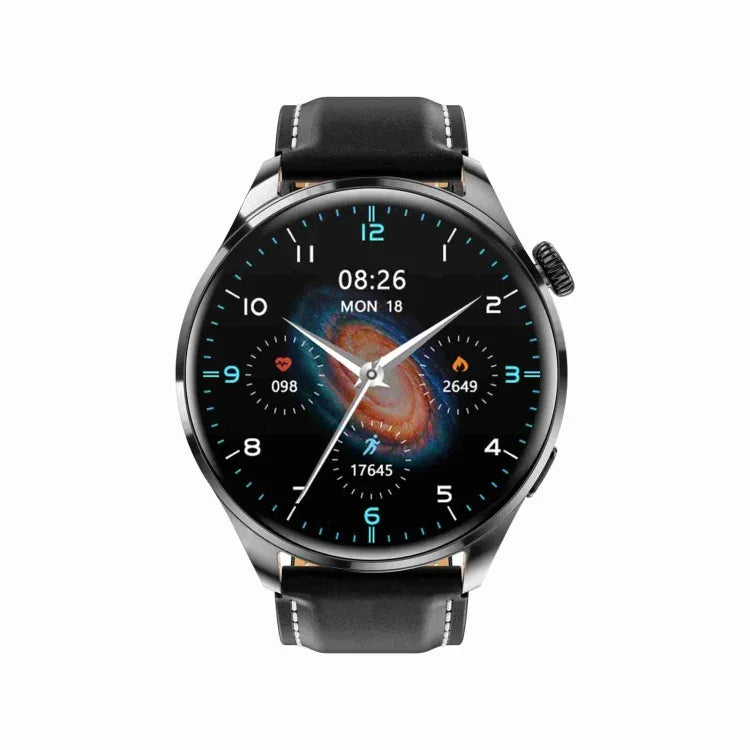 سوار ذكي TM05 Pro، ساعة ذكية بحزام جلد 1.46 بوصة مقاومة للماء IP67، مكالمات بلوتوث / معدل ضربات القلب / ضغط الدم / نسبة الأكسجين في الدم، حزام جلد