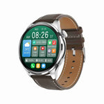 سوار ذكي TM05 Pro، ساعة ذكية بحزام جلد 1.46 بوصة مقاومة للماء IP67، مكالمات بلوتوث / معدل ضربات القلب / ضغط الدم / نسبة الأكسجين في الدم، حزام جلد