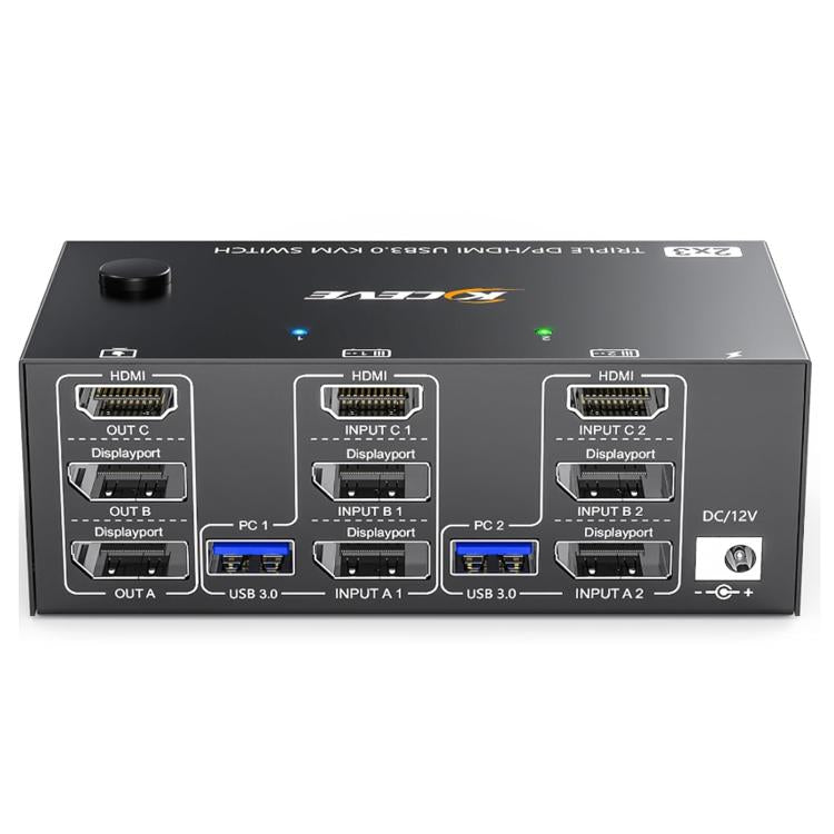 مفتاح KVM KC-KVM203DH لشاشات ثلاثية 8K 30Hz USB3.0 DP+DP+HDMI، قابس أوروبي، KC-KVM203DH