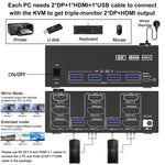 مفتاح KVM KC-KVM203DH لشاشات ثلاثية 8K 30Hz USB3.0 DP+DP+HDMI، قابس أوروبي، KC-KVM203DH