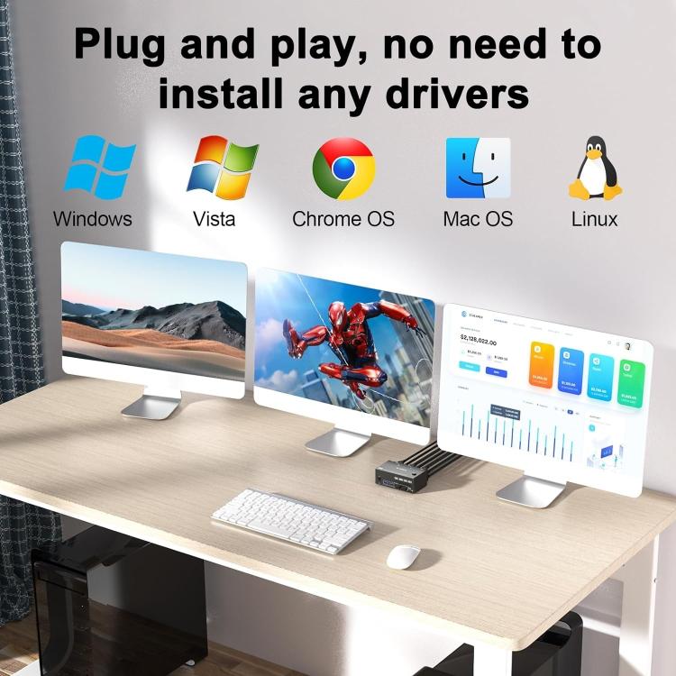 مفتاح KVM KC-KVM203DH لشاشات ثلاثية 8K 30Hz USB3.0 DP+DP+HDMI، قابس أوروبي، KC-KVM203DH