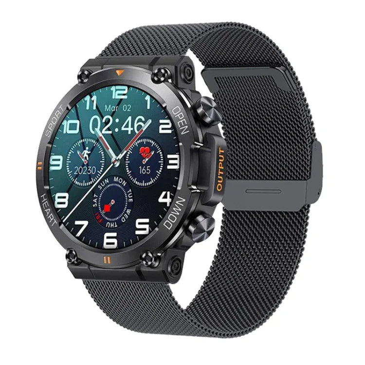 سوار ذكي K56 Pro بحزام فولاذي 1.39 بوصة يدعم مراقبة معدل ضربات القلب / ضغط الدم، حزام فولاذي (ميلانيزي أسود)، حزام فولاذي (ثلاثي الخيوط أسود)، حزام فولاذي (وصلات بامبو سوداء)