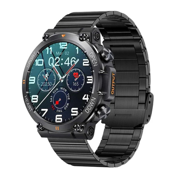 سوار ذكي K56 Pro بحزام فولاذي 1.39 بوصة يدعم مراقبة معدل ضربات القلب / ضغط الدم، حزام فولاذي (ميلانيزي أسود)، حزام فولاذي (ثلاثي الخيوط أسود)، حزام فولاذي (وصلات بامبو سوداء)
