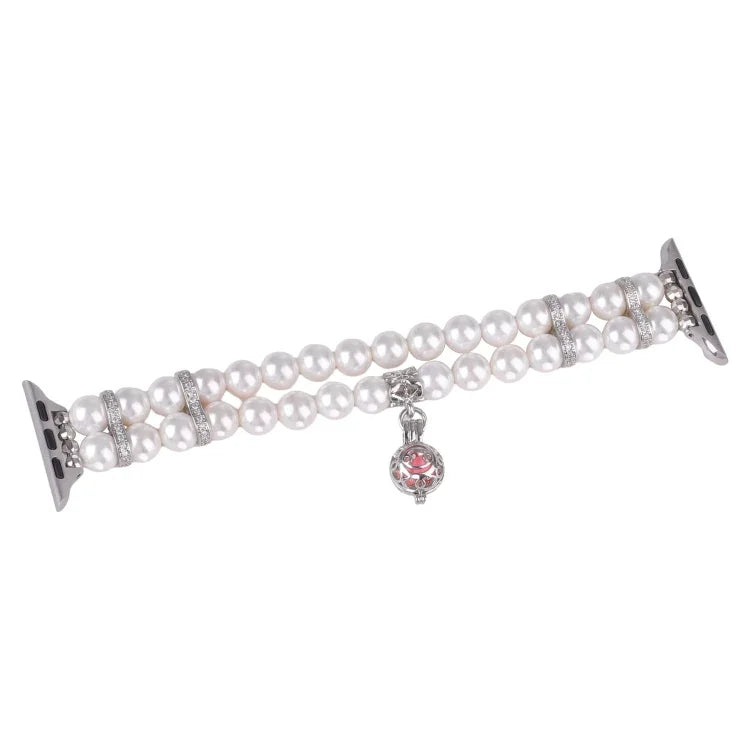 Beaded Dual Row Pearl Bracelet Watch Band, For Apple Watch Series 5 44mm, For Apple Watch Series 5 40mm, For Apple Watch Series 4 44mm, For Apple Watch Series 4 40mm, For Apple Watch Series 3 38mm, For Apple Watch Series 3 42mm                         ...