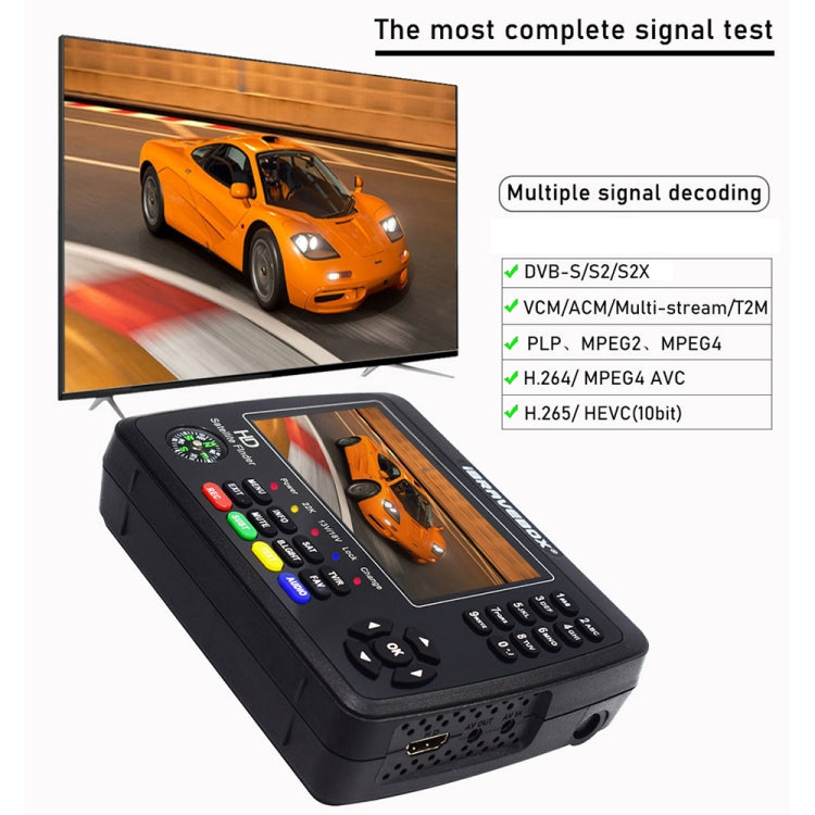 جهاز قياس إشارة الأقمار الصناعية الرقمي iBRAVEBOX V10 Finder Max بشاشة 4.3 بوصة، يدعم DVB-S/S2/S2X، قابس الاتحاد الأوروبي، الولايات المتحدة، المملكة المتحدة، أستراليا