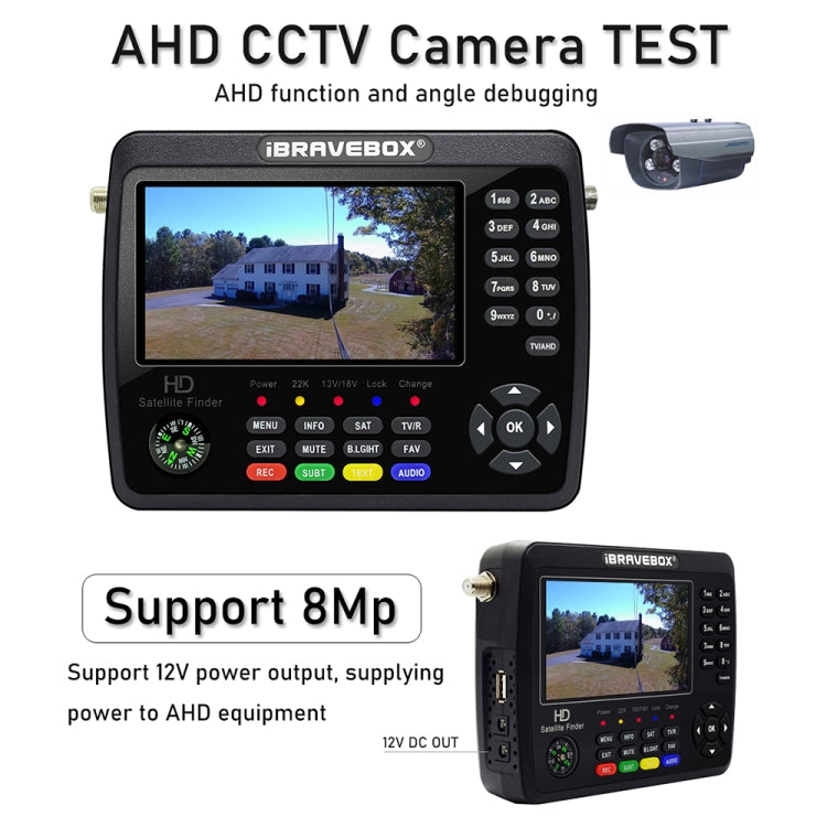 جهاز قياس إشارة الأقمار الصناعية الرقمي iBRAVEBOX V10 Finder Max+ بشاشة 4.3 بوصة، يدعم DVB-S/S2/S2X AHD، قابس الاتحاد الأوروبي، الولايات المتحدة، المملكة المتحدة، أستراليا