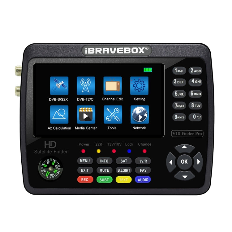 جهاز قياس إشارة الأقمار الصناعية الرقمي iBRAVEBOX V10 Finder Pro بشاشة 4.3 بوصة، يدعم DVB-S/S2/S2X/T/T2/C، قابس الاتحاد الأوروبي، الولايات المتحدة، المملكة المتحدة، أستراليا