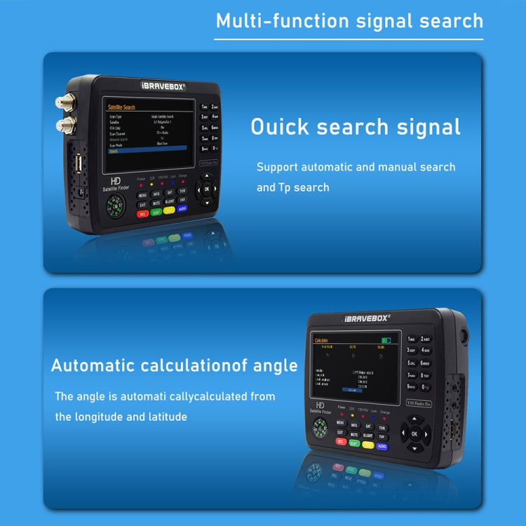 جهاز قياس إشارة الأقمار الصناعية الرقمي iBRAVEBOX V10 Finder Pro بشاشة 4.3 بوصة، يدعم DVB-S/S2/S2X/T/T2/C، قابس الاتحاد الأوروبي، الولايات المتحدة، المملكة المتحدة، أستراليا