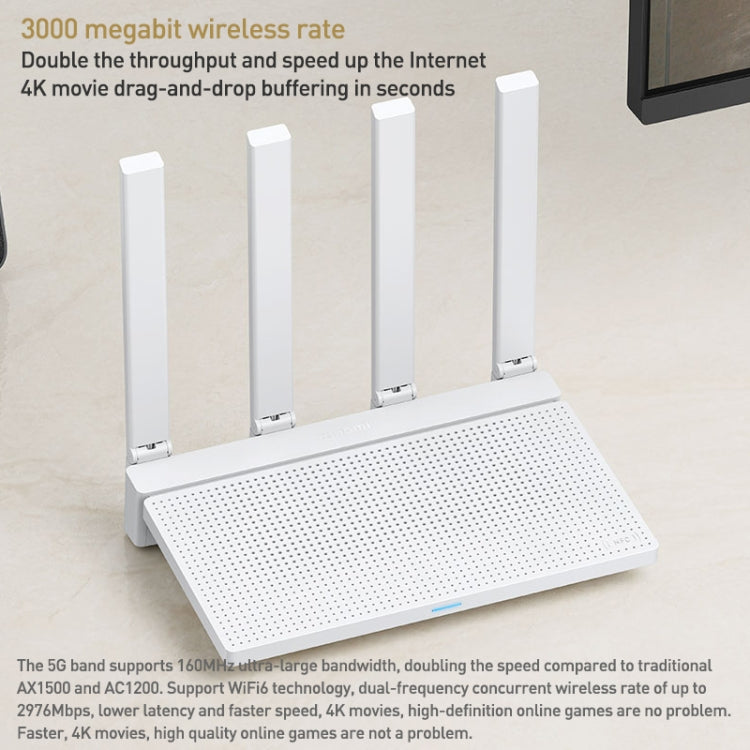 راوتر شاومي أصلي AX3000T ثنائي النطاق 2.4GHz/5GHz مع معالج 1.3GHz يدعم اتصال NFC، قابس الولايات المتحدة، AX3000T
