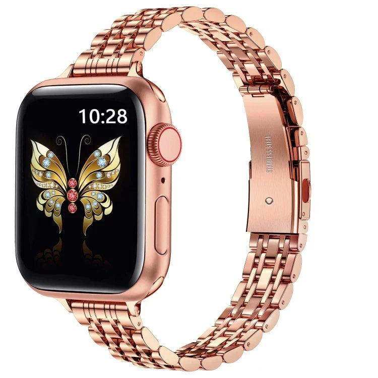 سوار ساعة معدني بحلقة رماية نحيفة بسبع خرزات، لساعة Apple Watch SE 2023 44 مم، لساعة Apple Watch SE 2023 40 مم، لساعة Apple Watch Ultra 2 49 مم، لساعة Apple Watch Series 9 45 مم، لساعة Apple Watch Series 9 41 مم، لساعة Apple Watch Ultra 49 مم