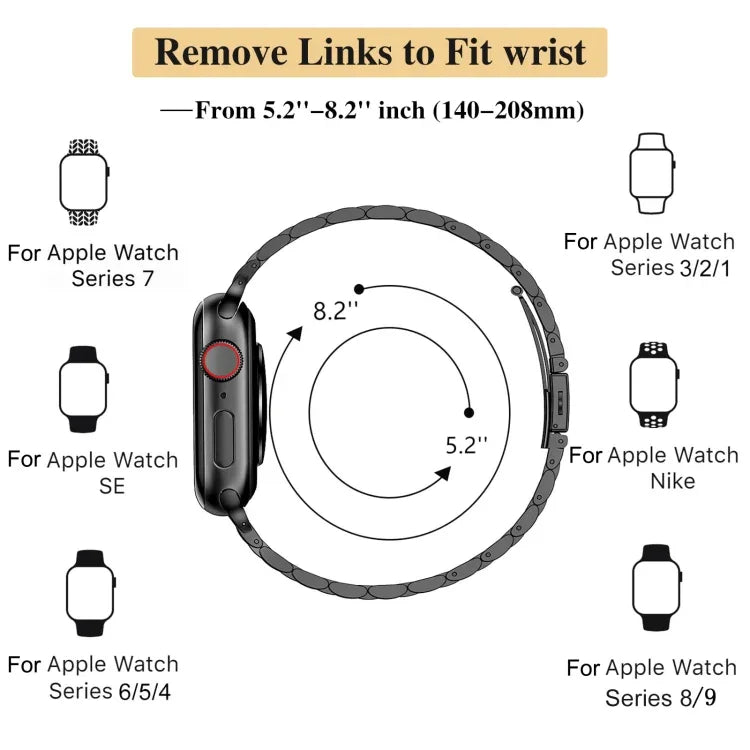 سوار ساعة معدني نحيف بمشبك مطاطي بسبع خرزات، لسلسلة Apple Watch مقاس 42مم، لسلسلة Apple Watch مقاس 38مم