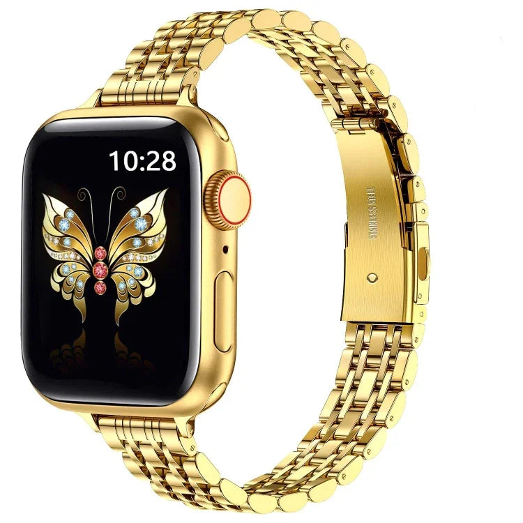 سوار ساعة معدني نحيف بمشبك مطاطي بسبع خرزات، لسلسلة Apple Watch مقاس 42مم، لسلسلة Apple Watch مقاس 38مم