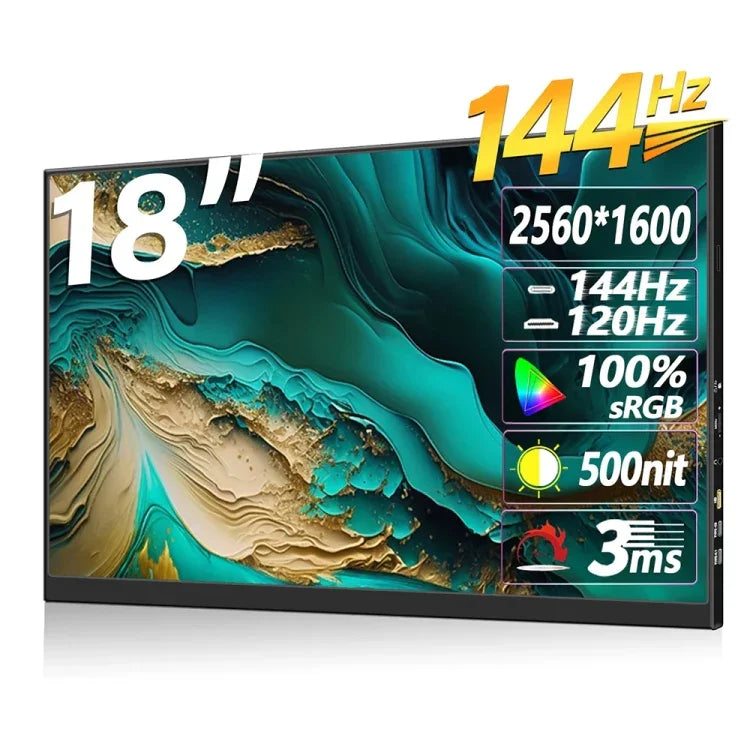 شاشة محمولة 18 بوصة HDR بدقة 2560x1600 بكسل IPS، 18 بوصة 2.5K